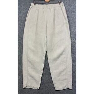 Eileen Fisher Organic Linen Barrel Pants Womens M Beige Pull On Elastic Waist